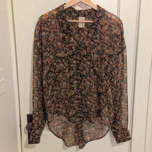 Free People Floral Hi Low Button Up Blouse, Size Small